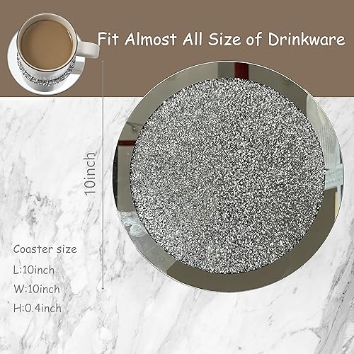Miniatura 2 de Juego de 2 posavasos plateados de cristal con espejo, manteles individuales de cristal con diamantes triturados, decoración del hogar, posavasos