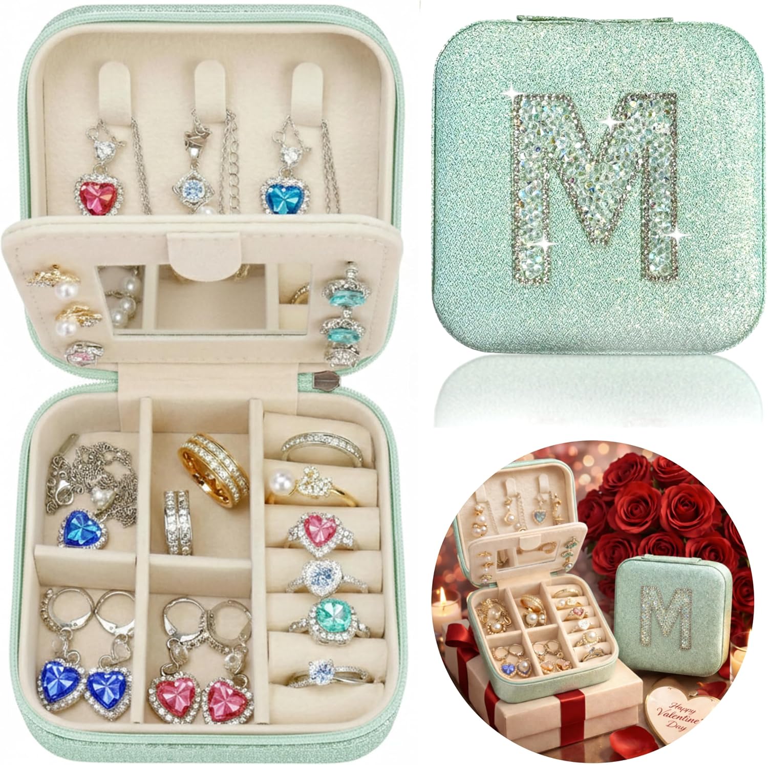 Mothers Day Gift Travel Jewelry Case for Women, Large Jewelry Organizer with Straps, Secure Storage, Better Organization, Gift for Bridesmaid, Daughter, Granddaughter