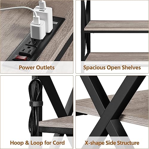 Miniatura 9 de Yaheetech Soporte de TV con tomas de corriente de 65 pulgadas consola de TV industrial con estantes de almacenamiento de 3 niveles centro de