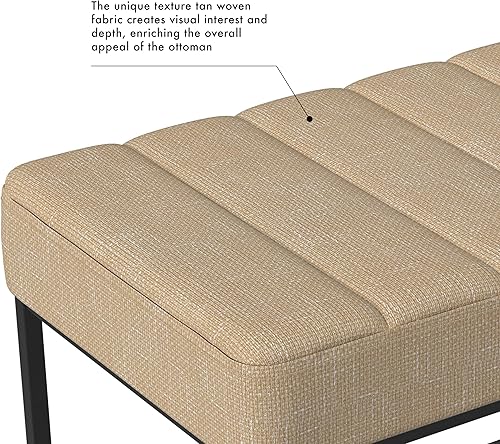 Miniatura 4 de HomePop Theodore - Otomana pequeña copetuda con canal, color marrón claro, textura sólida