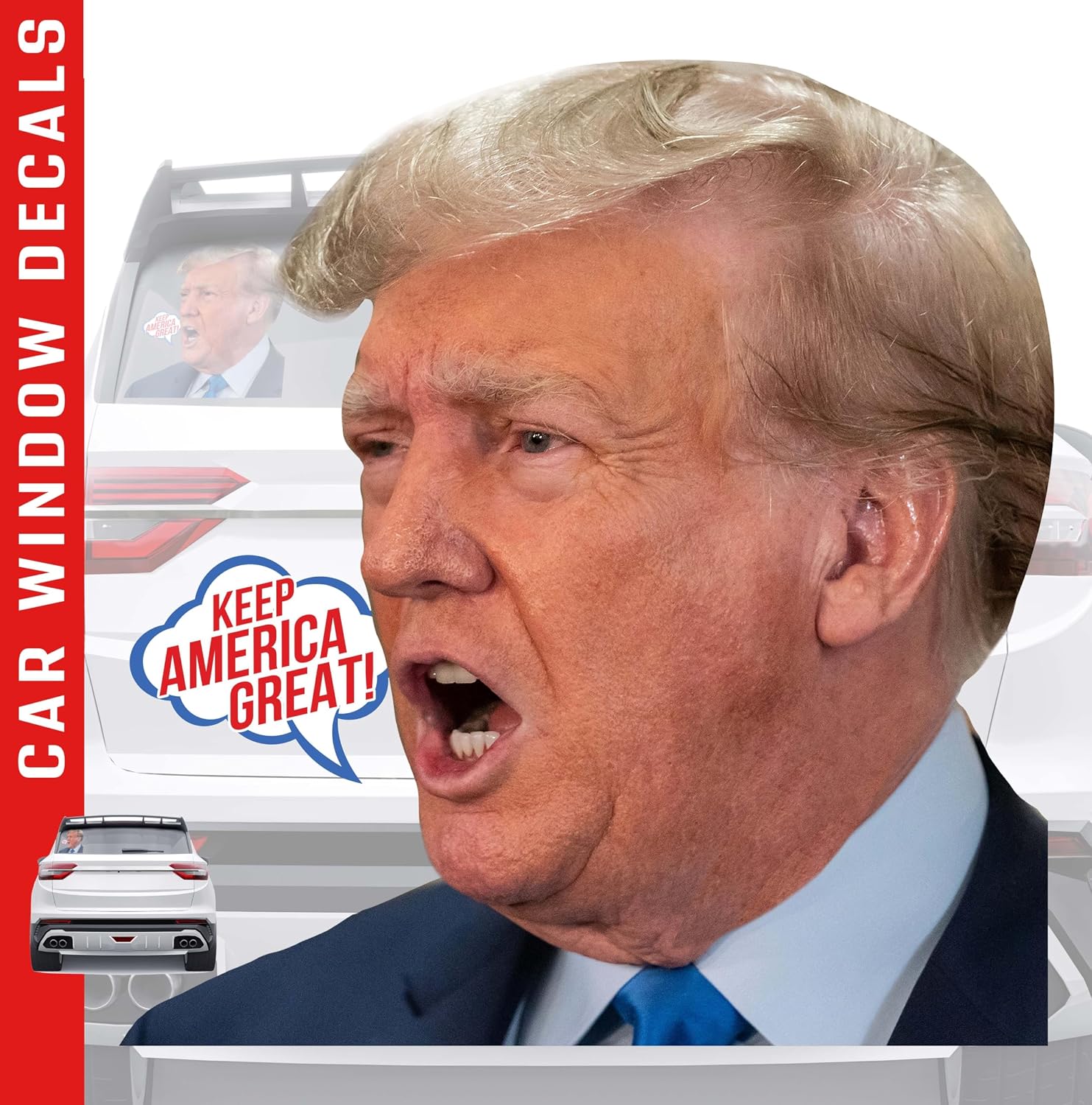 LEMONSODA Car Window Decal Funny 3D Trump Decals for Any Smooth Surface - Gift for the Holiday (Keep America Great) Set of 4