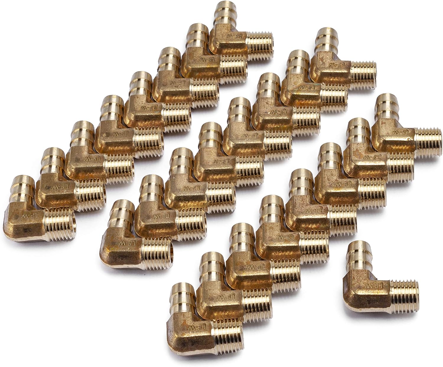 LTWFITTING Lead Free 90 Deg Elbow Brass Barb Fitting 3/8" Hose Barb x 1/4" Male NPT Thread Fuel Boat Water (Pack of 25)