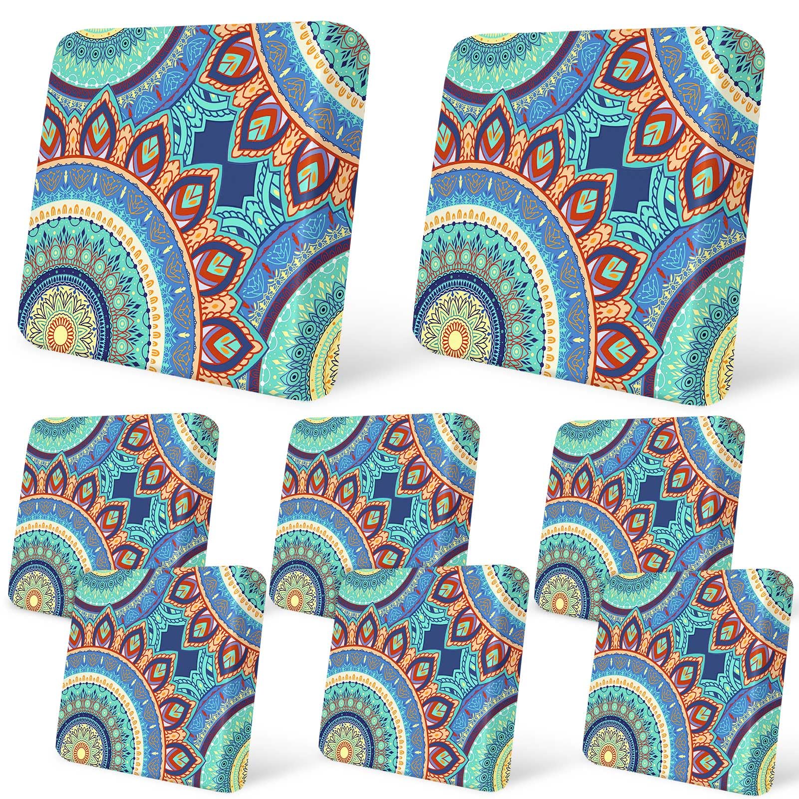 Photo 1 of pickyNproud 8Pcs Patio Cushion Covers Stretch Outdoor Couch Cushions Slipcovers Replacement Washable Furniture Protector with Elastic Bottom Sofa Chair Seat Cover, Tangerine Mandala