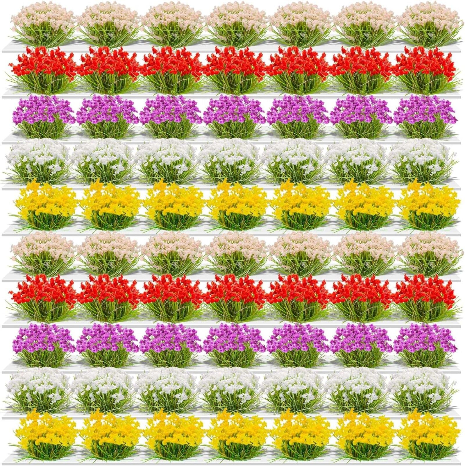 TCSYLSC Miniature Colorful Cluster Flower, 70-Pack of Static Grass Tufts for DIY Craft Projects Model Train Scenery