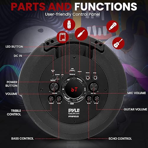 Miniatura 2 de Pyle Sistema de altavoces PA Bluetooth portátil - Sistema PA de altavoz Bluetooth de 1000 W para interiores y exteriores, con TWS, grabadora,