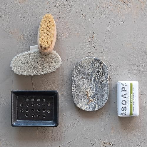 Miniatura 3 de Creative Co-Op Jabonera de travertino, decoración de baño gris, 6 pulgadas de largo x 4 pulgadas de ancho x 1 pulgada de alto