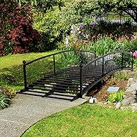 EnjoytheOutdoors 8FT Black Metal Garden Bridge with Siderails - Durable Arc Footbridge for Pond, Creek, Stream, Patio