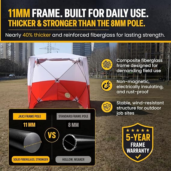 JAX3 Red Pop Up Work Tent | 6.2x6.2x7 Ft | High-Vis Tool-Free 60-Second Setup | Waterproof UV50& Flame Retardant (CPAI-84, V0) | Construction, Welding, HVAC, Mechanic & Rescue Heavy-Duty Shelter