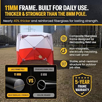 JAX3 Red Pop Up Work Tent | 6.2x6.2x7 Ft | High-Vis Tool-Free 60-Second Setup | Waterproof UV50& Flame Retardant (CPAI-84, V0) | Construction, Welding, HVAC, Mechanic & Rescue Heavy-Duty Shelter