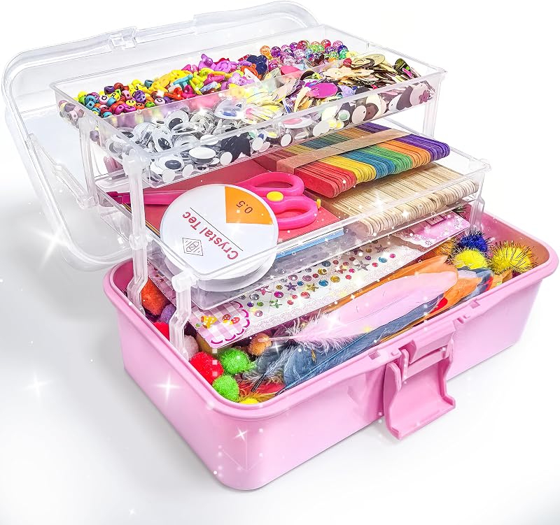 LINAYE 3000PCS Arts and Crafts Supplies Kit for Kids, DIY Craft Box Kits, Craft Supplies Set Include Pompoms, Pipe Cleaners for Kids Ages 4-6 6-8 Birthday Gifts for Boys Girls Rose