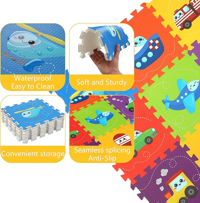 Baby Play Mat Alfombra de Juego 9 Piezas Rompecabezas Vehículo miniatura 4