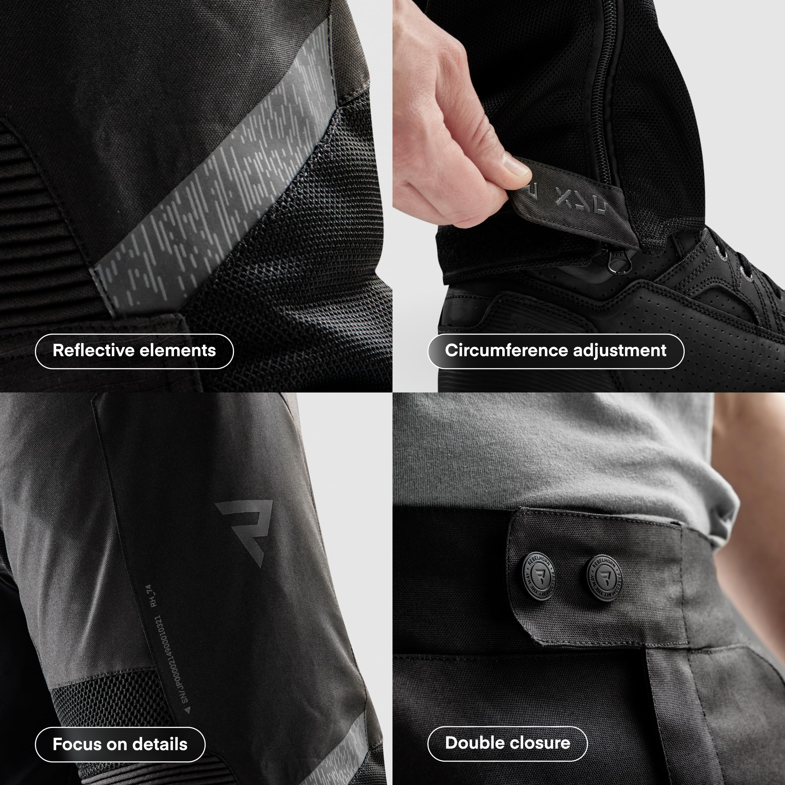 REBELHORN Jax Pantaloni da Moto Uomo | Tessile | Protezioni per Ginocchia e Fianchi Livello 2 | Membrana Humax Rimovibile | Grandi Pannelli di Ventilazione a Rete | Taglie Fino a 10XL