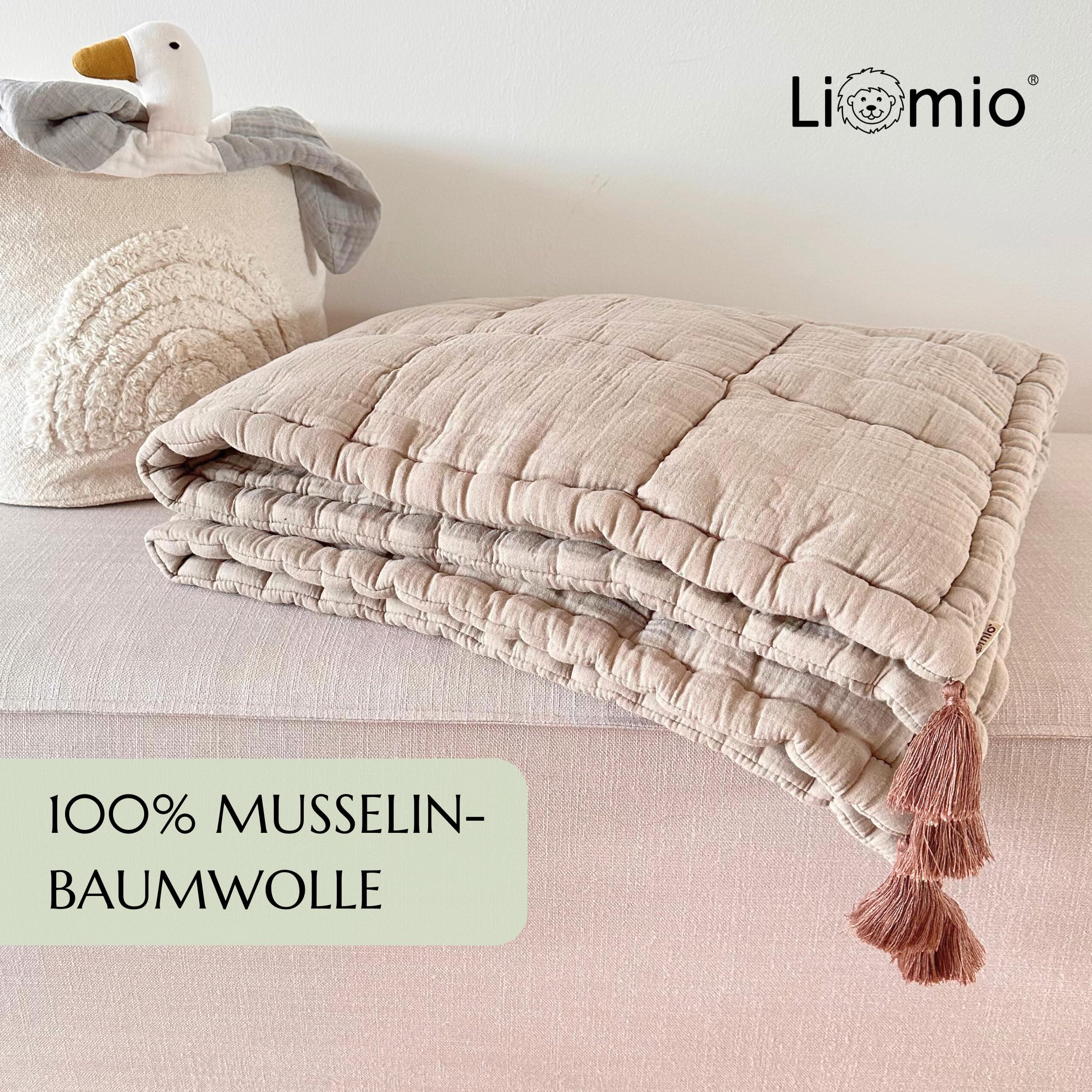 Krabbeldecke für Baby 120x120 cm gepolstert [Made in EU] Baby Krabbeldecke 100% Baumwolle Musselin [Oeko-TEX®100] weich & kuschelig auch als Babydecke, Spieldecke (Beige - 120x120cm)