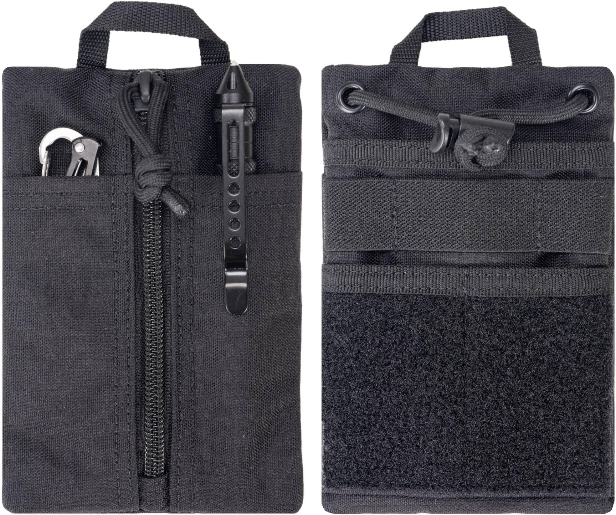 Small EDC Pouch EDC Pocket Organizer, Durable Small Tool Pouch for Men, Zippered Neck Wallet with Paracord Lanyard, Holds Flashlight, Multitool, Pen, Notebook - Tactical EDC Bag