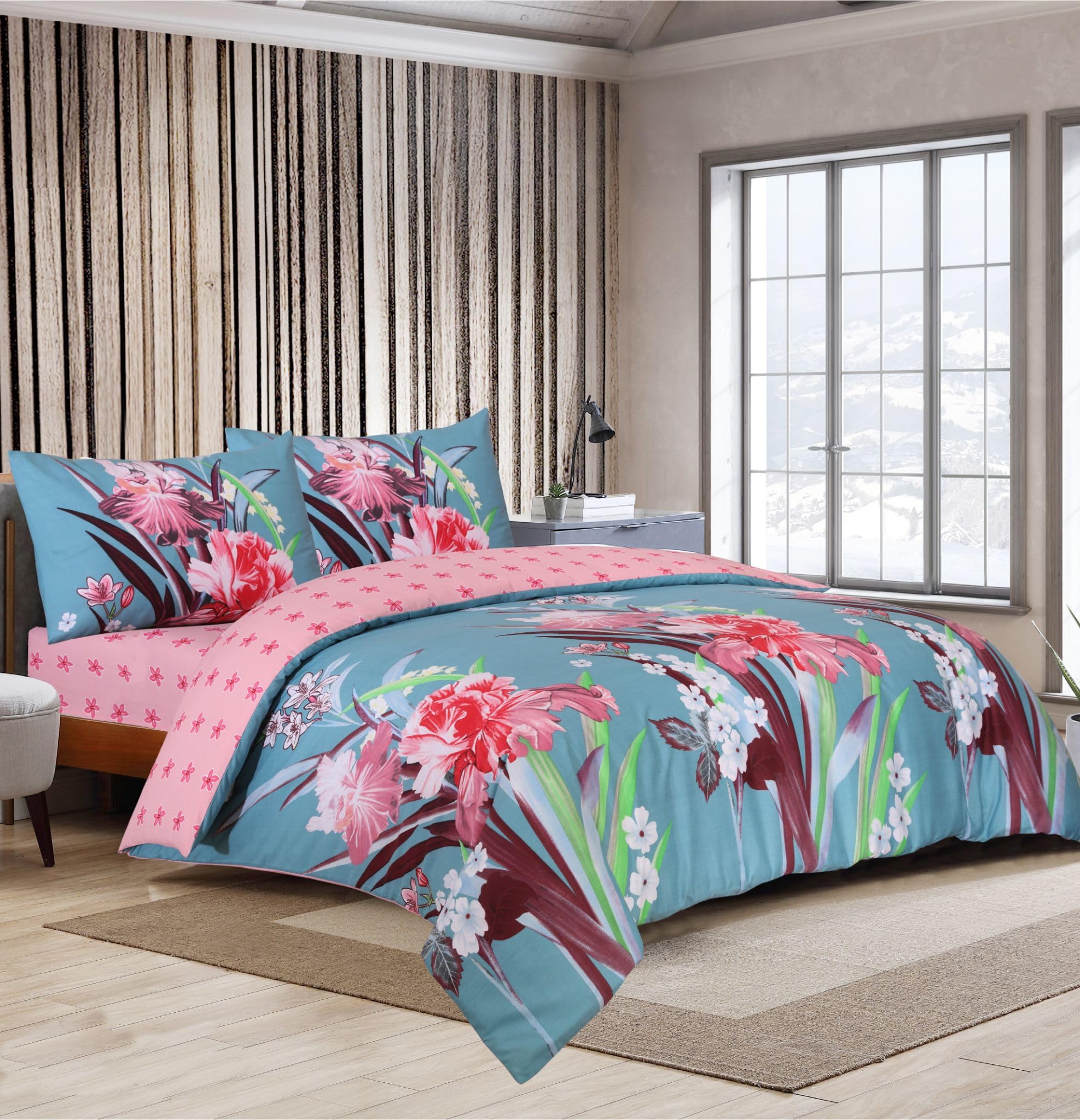 WEAVERS: 4 PCS Luxury Bed Linen Collection - Easy-Care Fabric, and Premium Designs. Bedding set includes a Duvet Cover, Pillowcases and a Fitted Sheet. (Design - Windsor Size - Double)