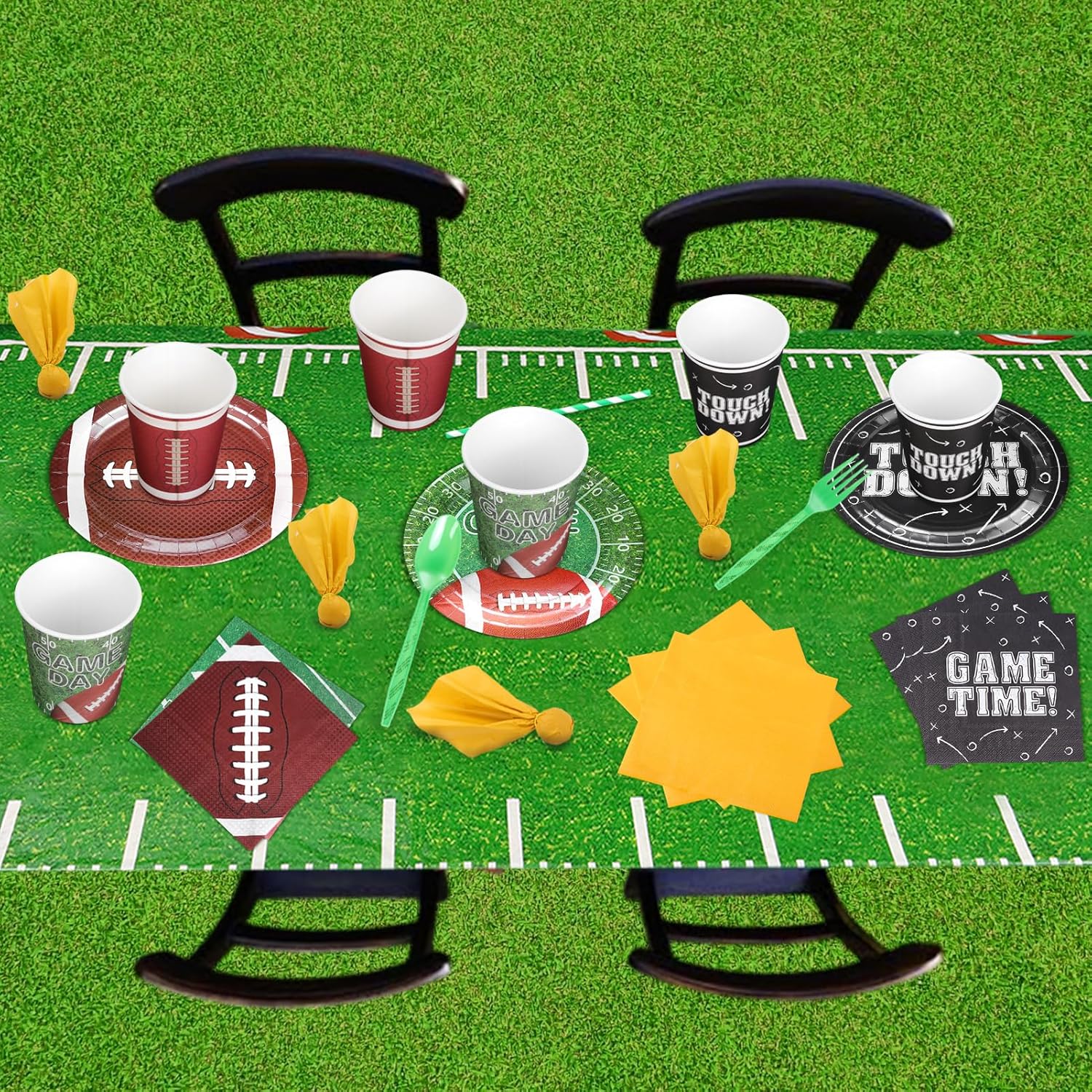 164PCS Football Party Supplies Birthday Decorations Football Banners Paper Plate Cup Napkins Fork Spoon Tablecloths for Football Match 24 Guests - Image 6