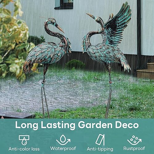 Miniatura 4 de Estatuas de Jardín Esculturas Grandes de Grúa de Metal, Estatua de Metal de Garza al Aire Libre Arte de Patio para Decoración de Jardín, Arte