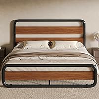 Vista 14 de SHA CERLIN - Estructura de cama de tamaño king de metal con cabecero y pie de cama de madera, estructura de cama de plataforma resistente