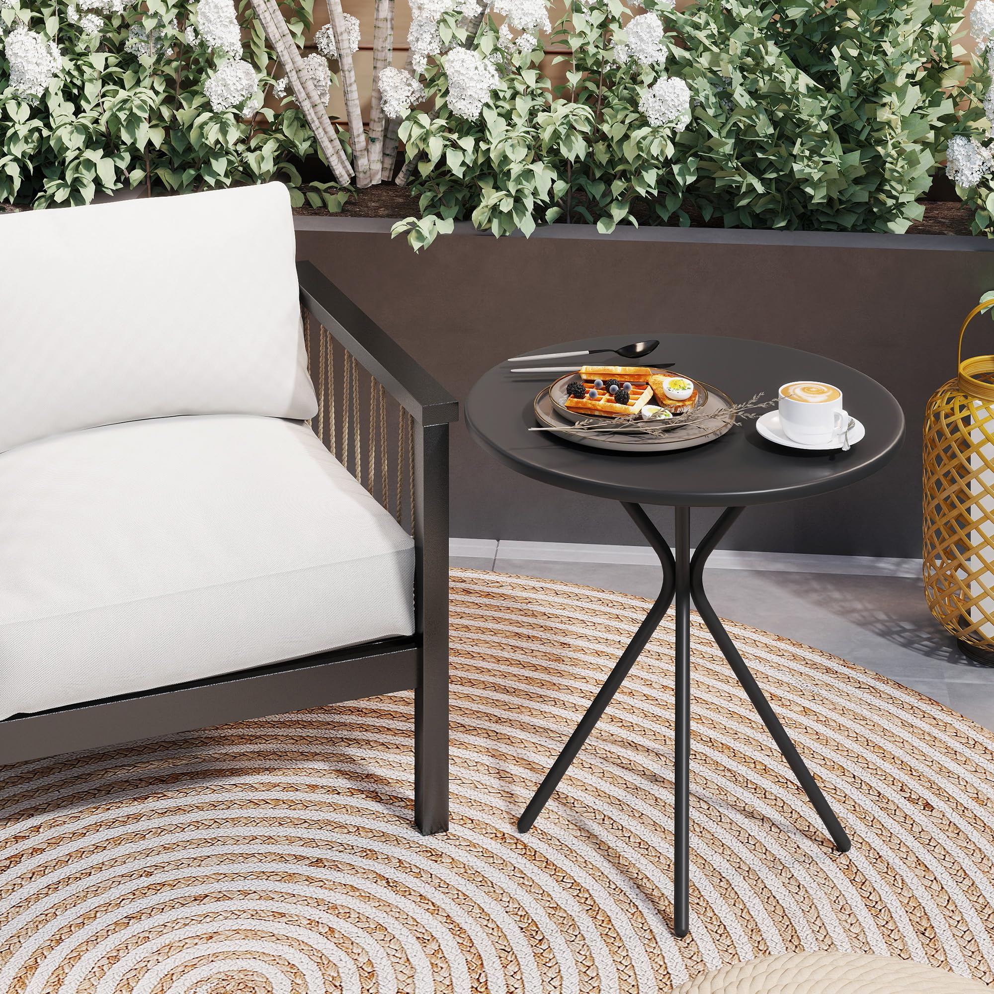 Outsunny Table de Jardin Ronde Ø 60 cm, Cadre en Acier, Charge 50 kg, Noir