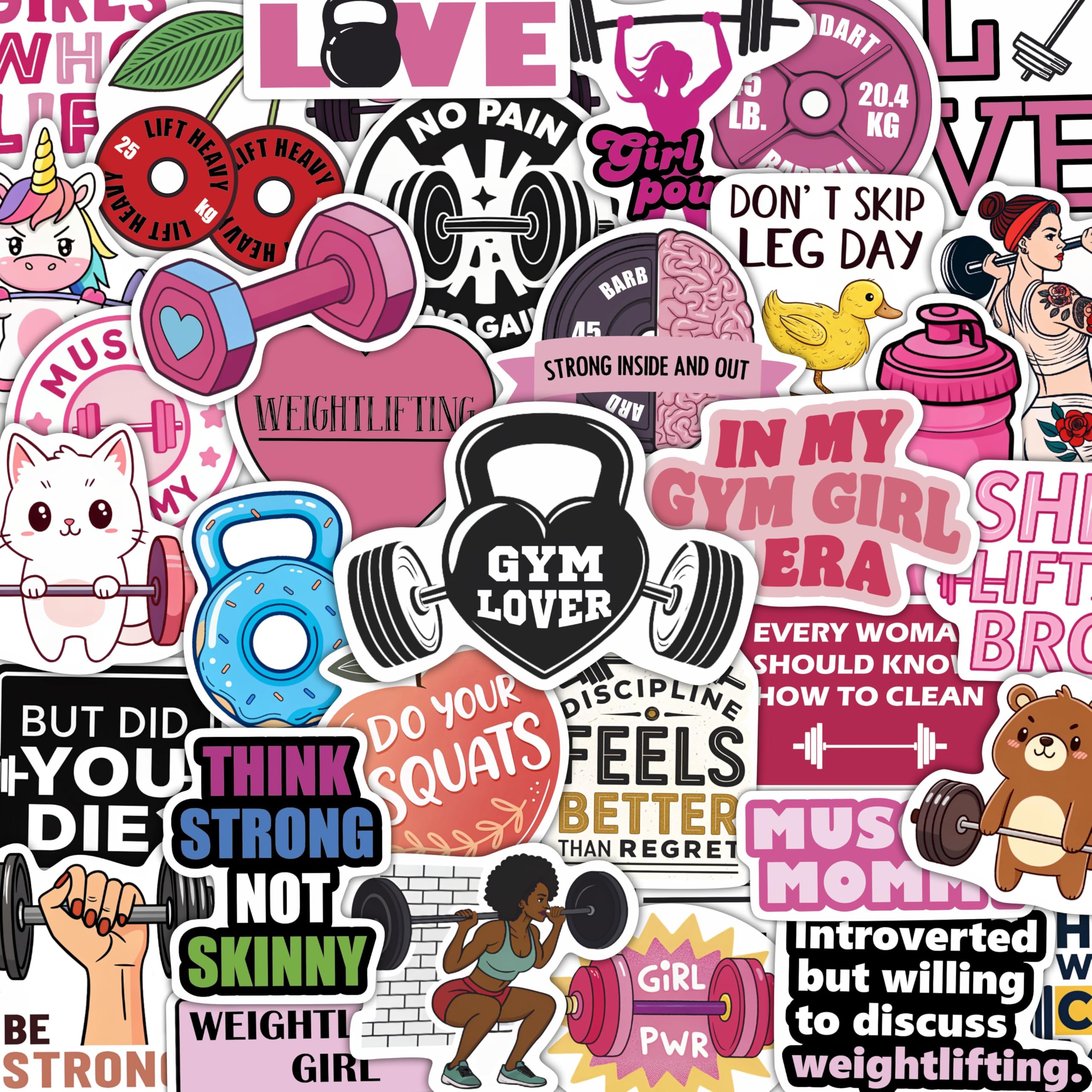 100Pcs Weightlifting Stickers for Water Bottle, for Laptop - Weightlifting Gifts, Party Favors - Workout, Gym Stickers - Gift for Women & Men โ image 1
