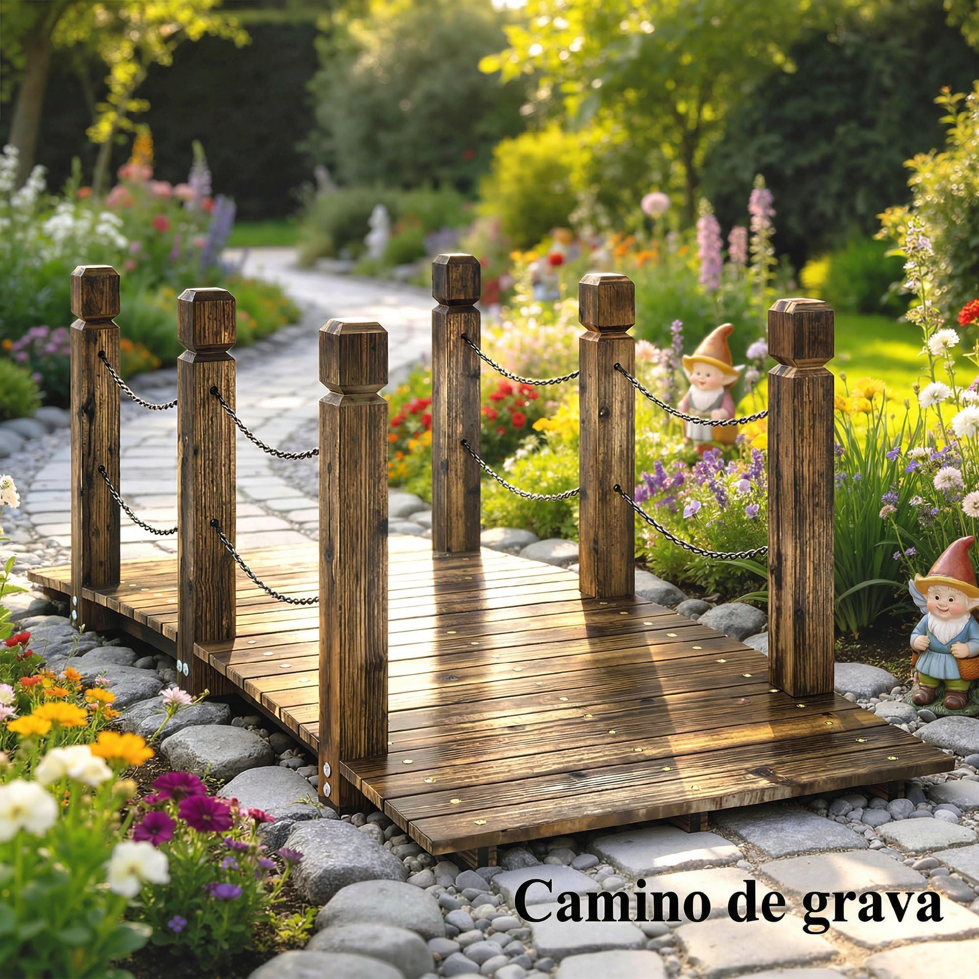 Outsunny Puente de Jardín de Madera, 1,51 m, Puente Decorativo para Estanques Rústico con Barandillas de Seguridad, Carga 200 kg, Construcción Resistente, Carbonizado