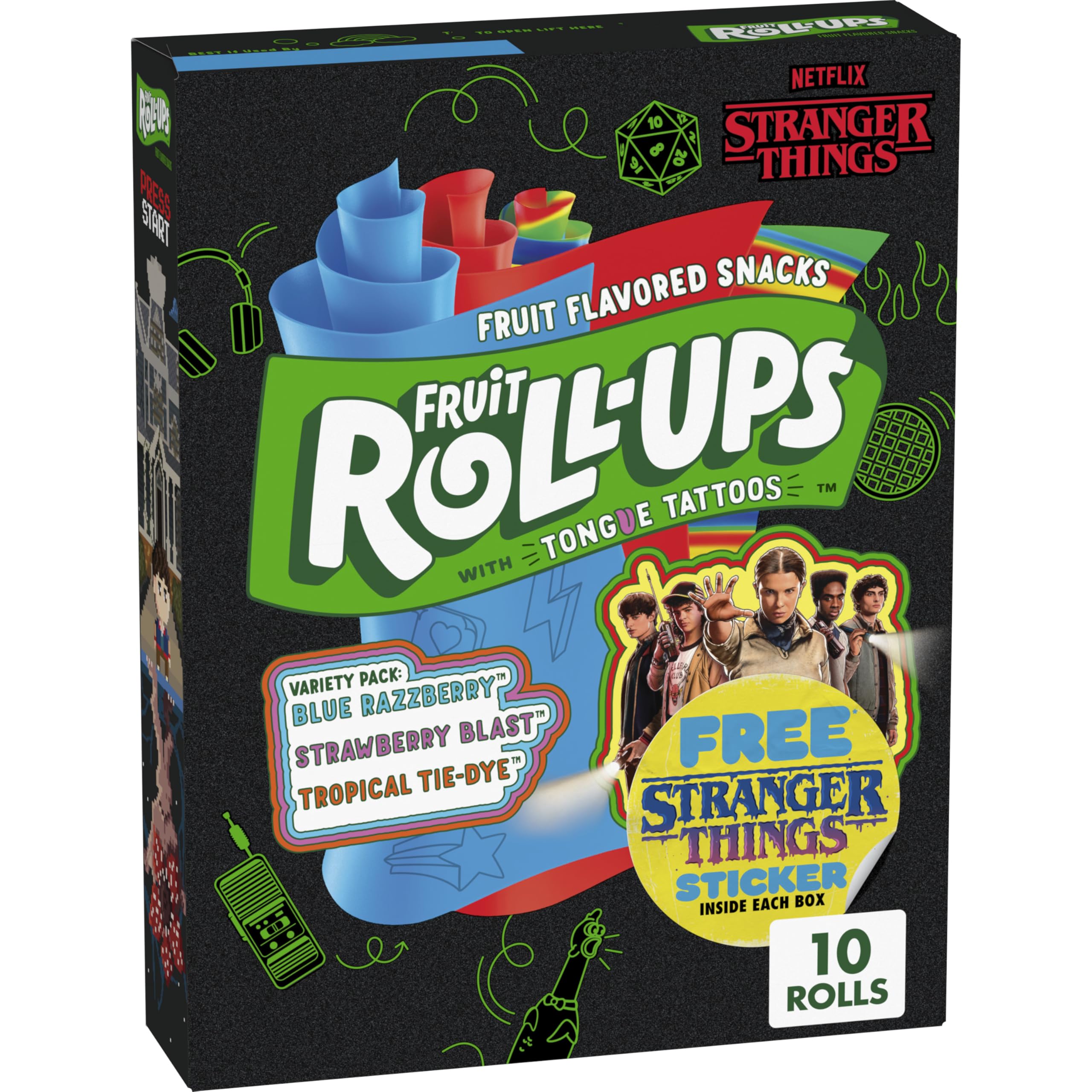 Fruit Roll-Ups Fruit Flavored Snacks, Stranger Things Edition, Variety Pack, 10 Ct, 5 oz