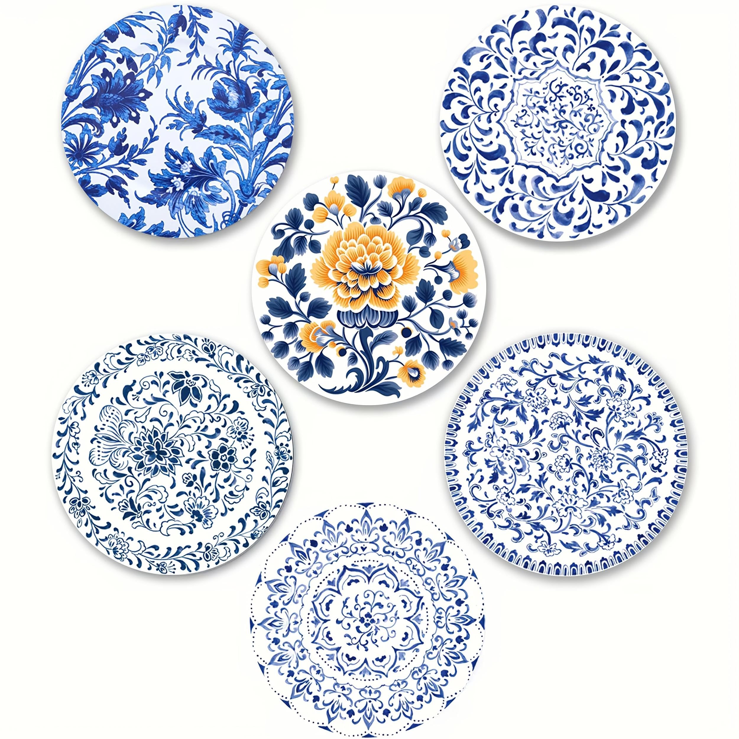 6pcs, Blue and White Porcelain Pattern Coasters, Set, Insulated Coffee Mats, Suitable for Bars, Family Gatherings, Cafes, Offices Home Decoration Housewarming Gifts, Size 3.94in X 3.94in-image-0