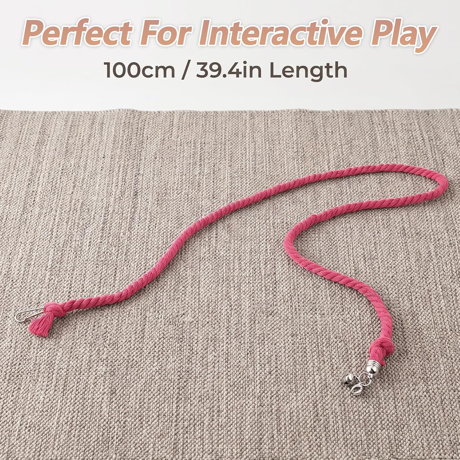 Cat Wand Replacement Strings, Interactive Cat Toy with Clips & Bell image 2