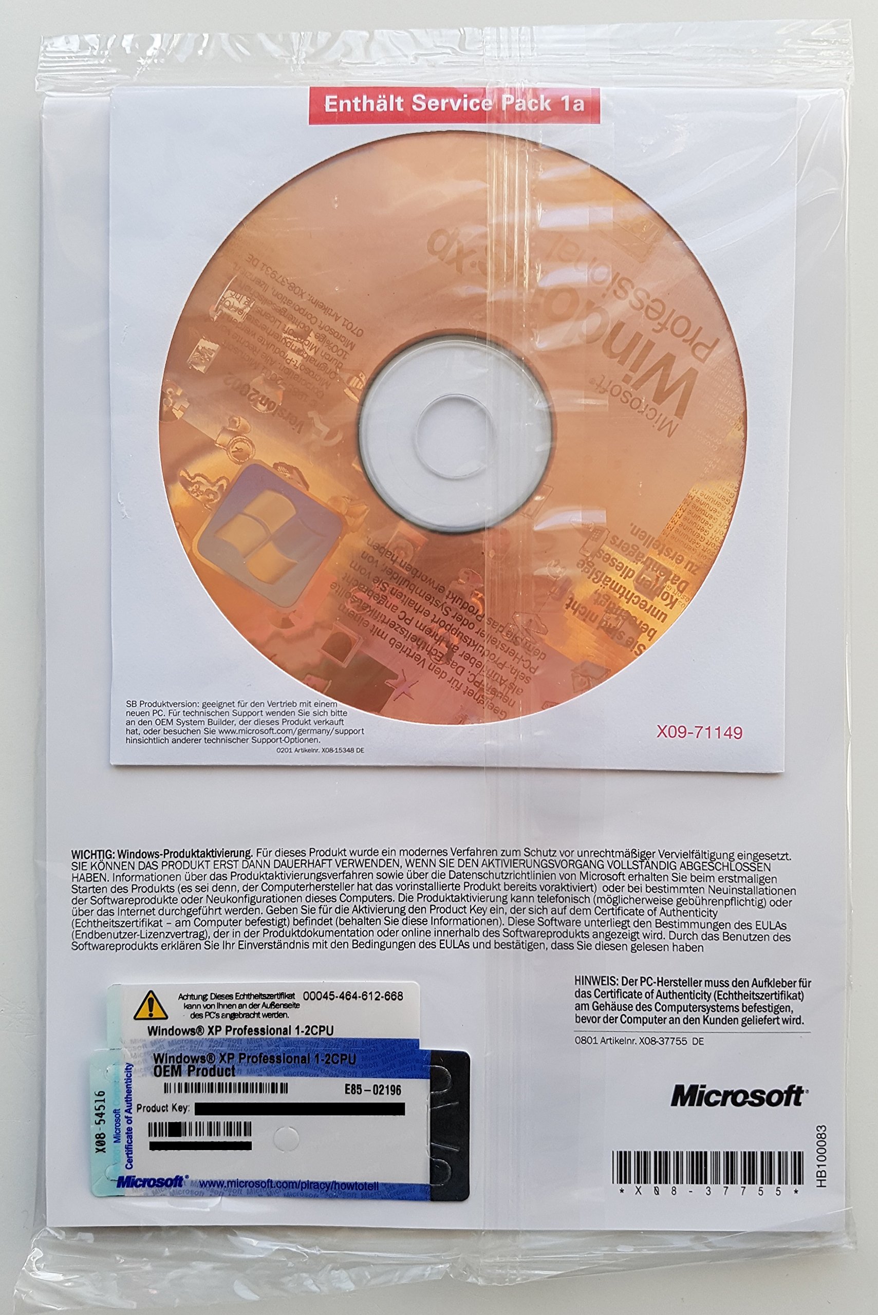 Microsoft Windows XP Professional 1-2CPU 32-Bit Systembuilder Edt. Version 2002 E85-02196 Original