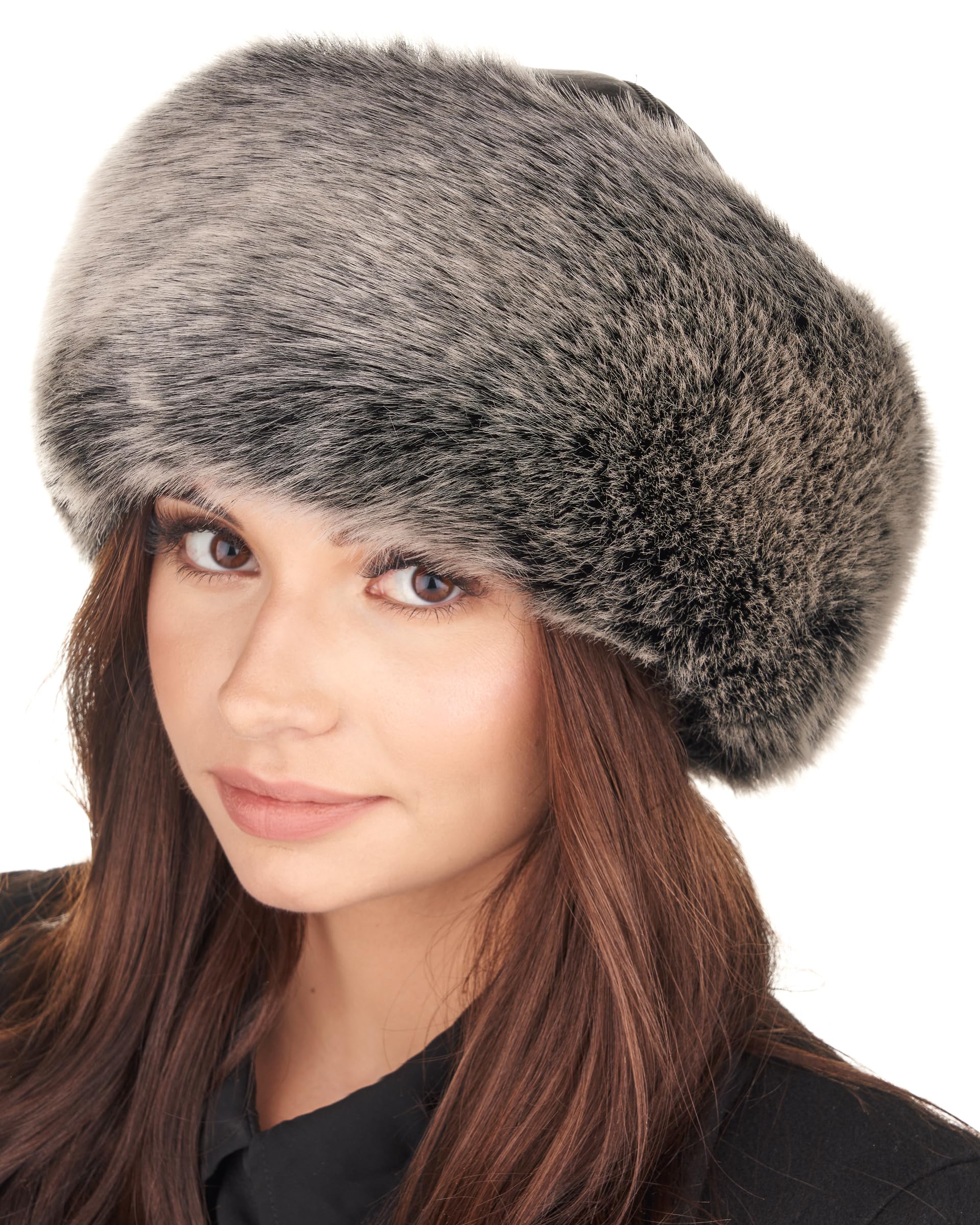 FutrzaneSiberian Trim Hat - Womens Leather Faux Fur Hats - Elegant Russian Hat