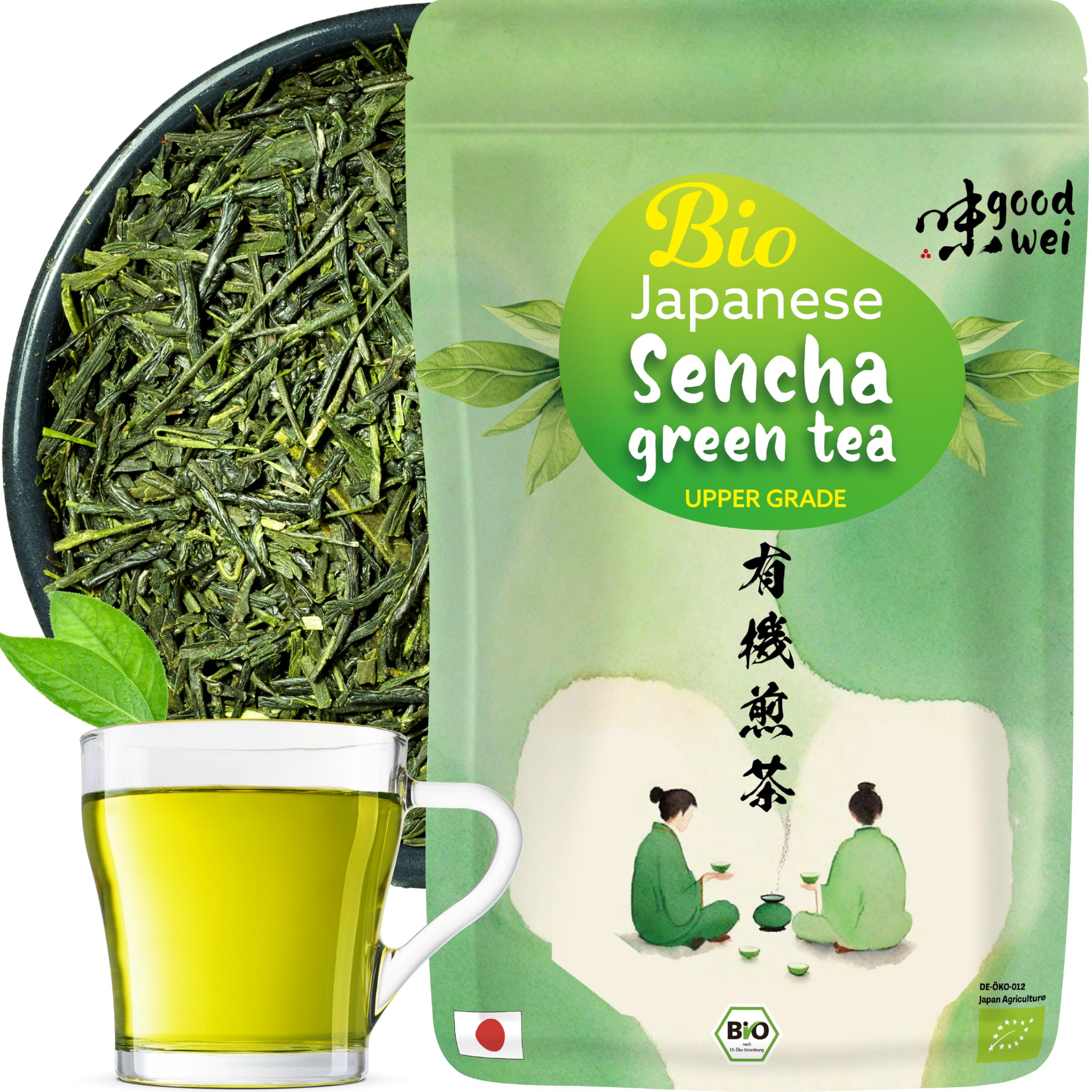 Goodwei Tè verde Sencha biologico dal Giappone | Autentico Sencha di grado superiore, 250 g