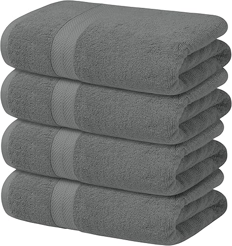 Avalon Towels Toallas de baño (paquete de 4) de 27 x 54 pulgadas, 100% algodón, ligeras y absorbentes, de secado rápido, para baño, tacto suave,