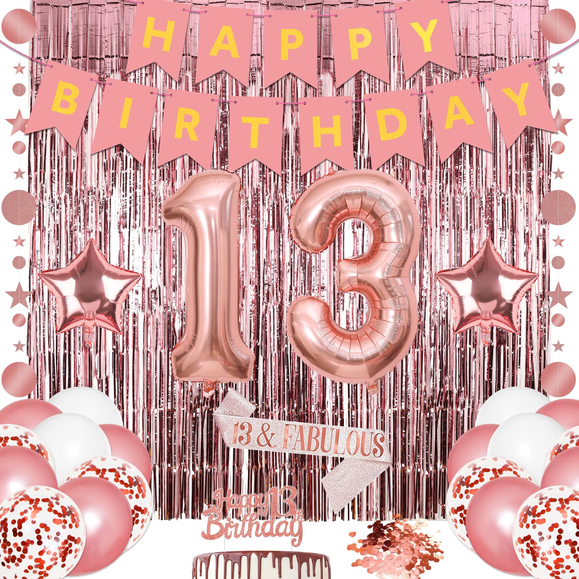 Decorazioni per 13° compleanno per ragazze oro rosa ufficiale adolescente palloncini banner 13° compleanno foto puntelli sfondo decorazioni per feste per bambini