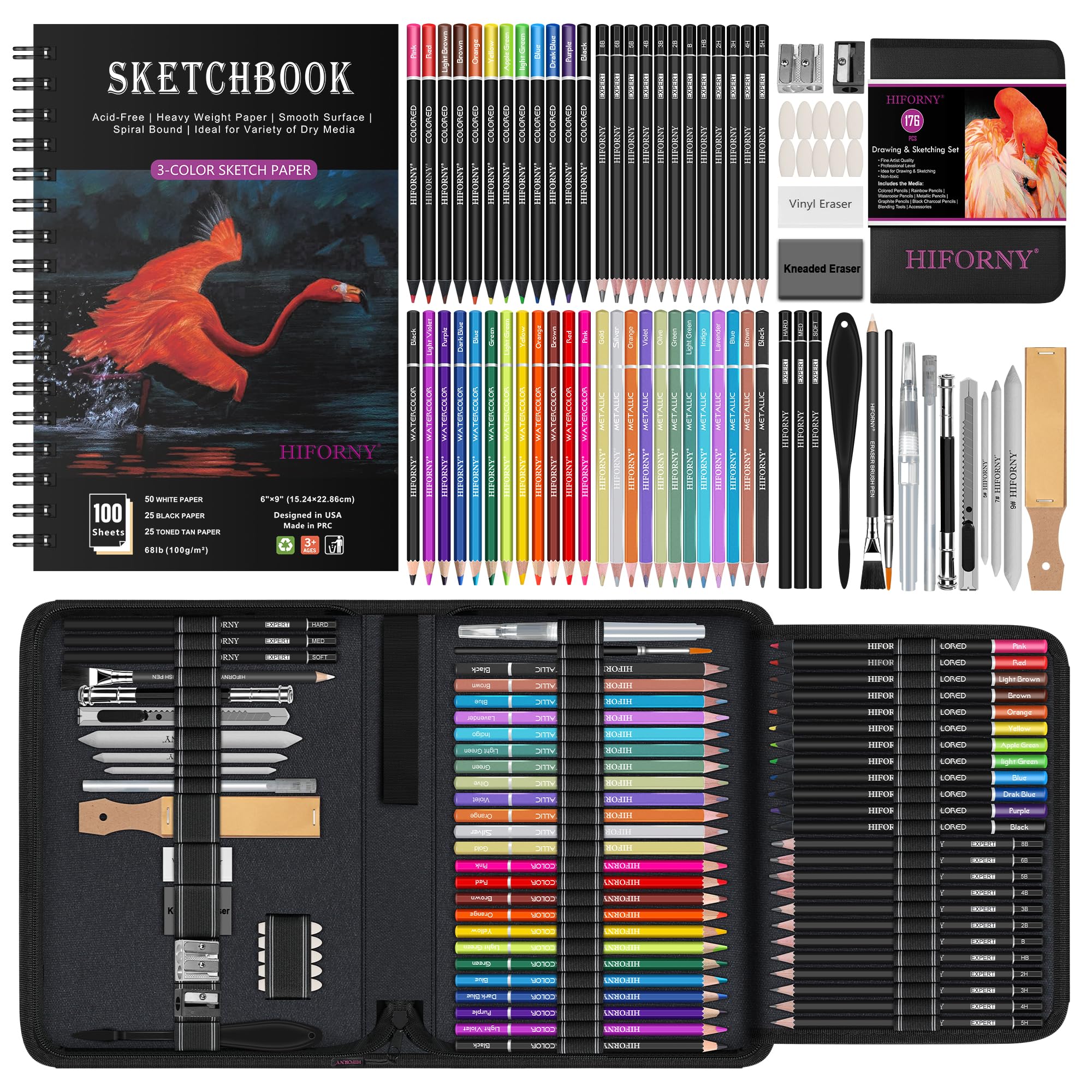 Amazon.com: HIFORNY 176 PCS Art Supplies Drawing Set Sketching Kit