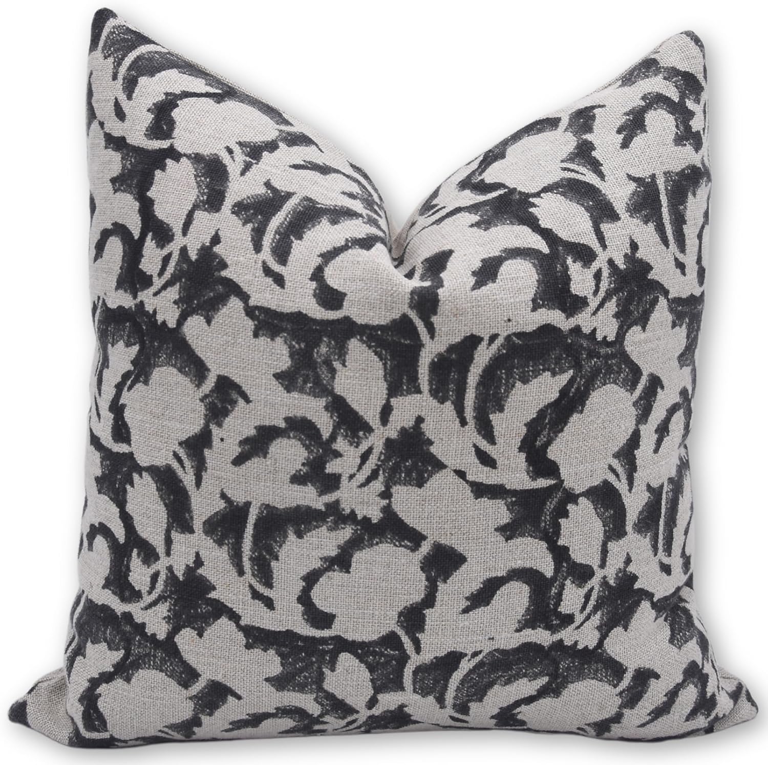 Handmade Block Print 14X14 Thick Linen Throw Vintage Pillowcase Cushion Cover for Sofa Couch, Bed, Fall Decoration, Boho Home Décor, Garden, Outdoor, Farmhouse, Living Room, Sulit, Black