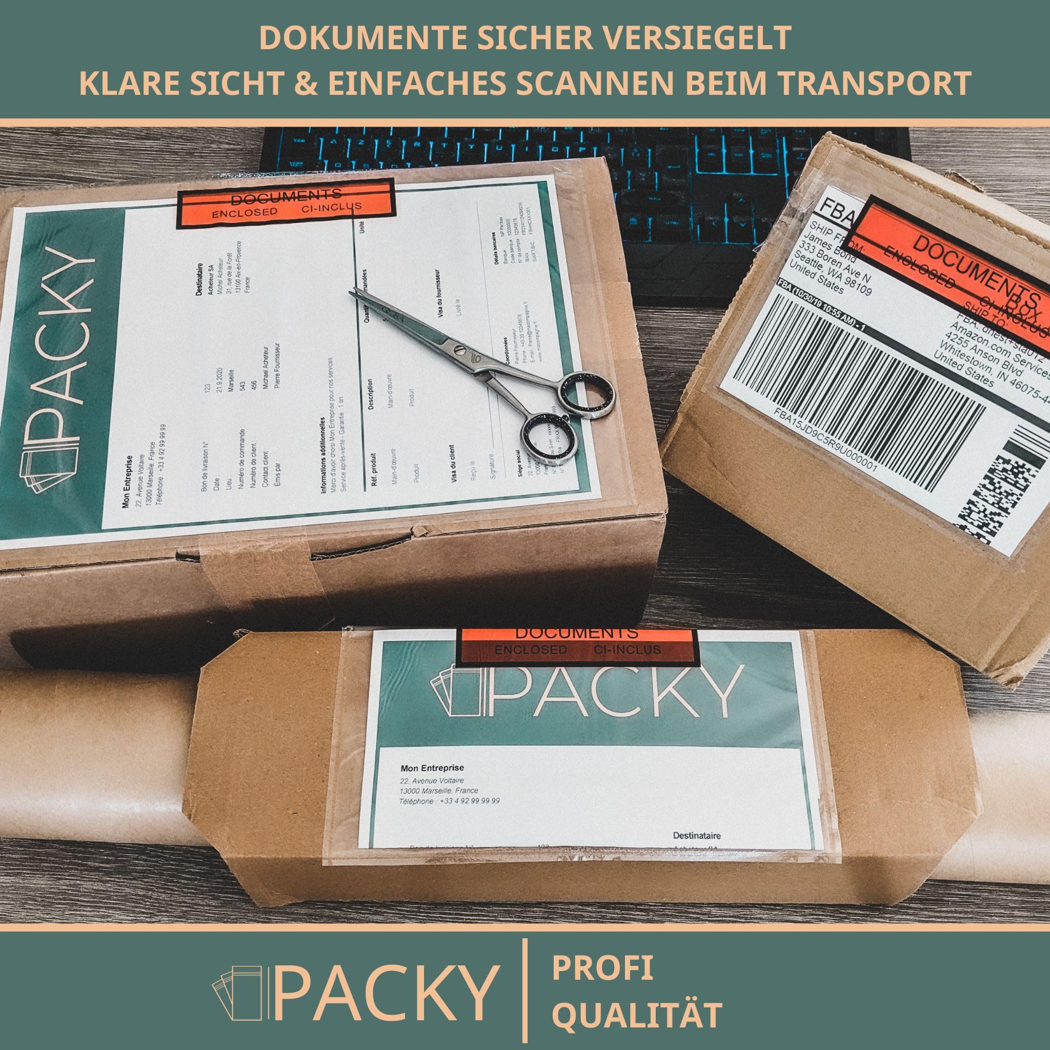 PACKY - Lieferscheintaschen Selbstklebend A4 315x225 mm - 100 Stück - Documents Enclosed