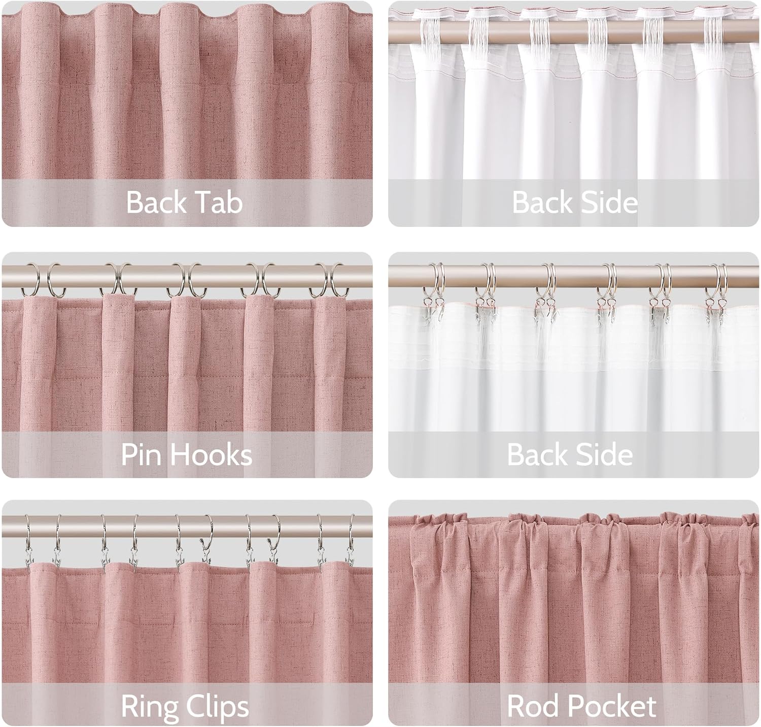 Blush Pink Linen Blend Blackout Curtains 84 Inch Length 2 Panels Set for Bedroom Back Tab Pleated Look for Living Room Darkening Curtains Elegant Thermal Insulated Black Out Window Drapes 52x84
