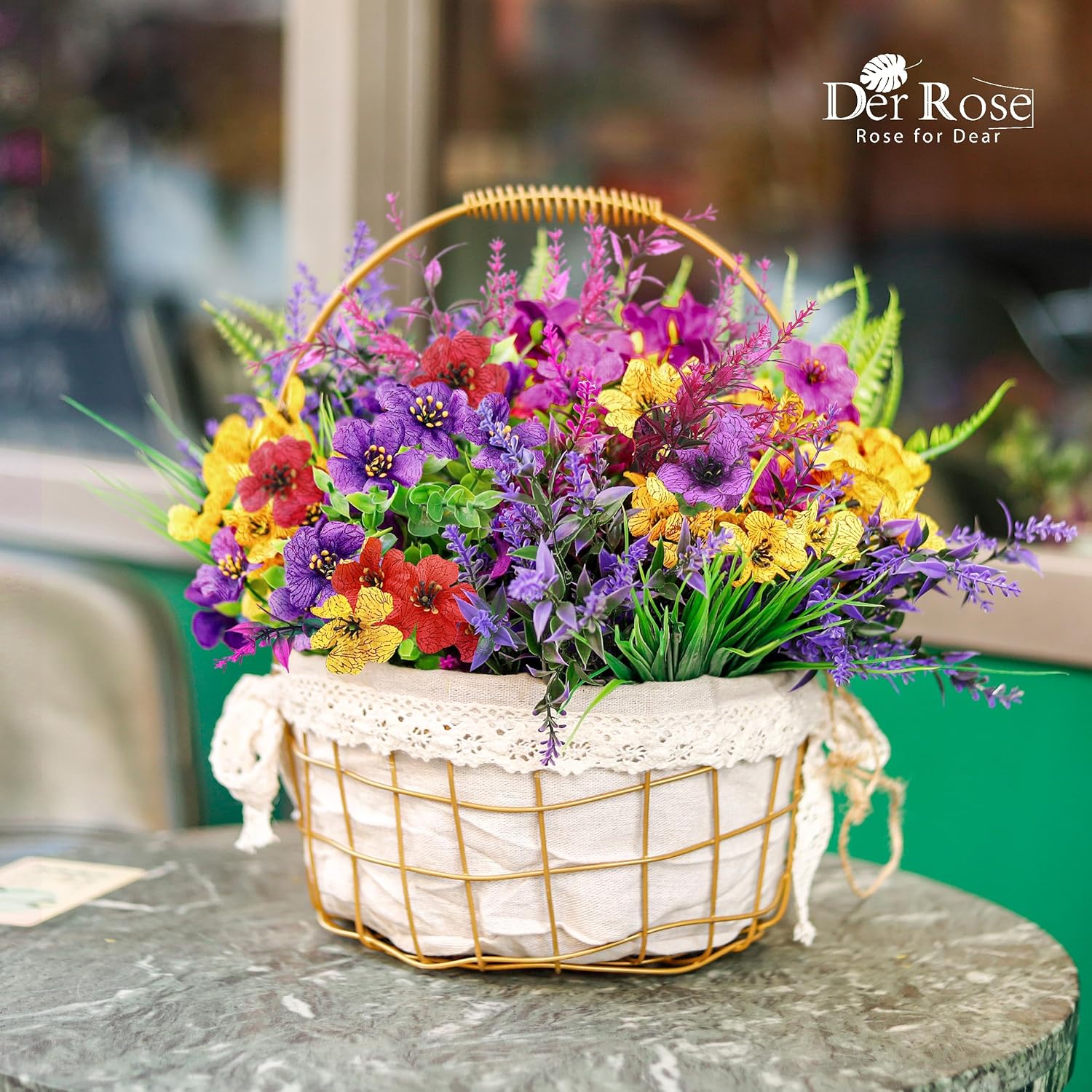 Der Rose 24 Bundles Fake Flowers Spring Artificial Flowers for Outdoors, UV Resistant Silk Flowers for Garden Patio Porch Farmhouse Home Decor (Colourful)