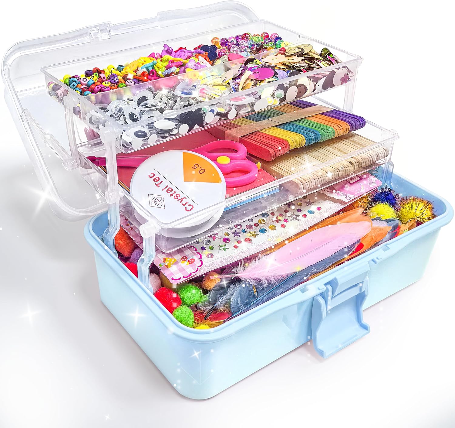 LINAYE 3000 + Pieces Craft Set for Children Craft Box Craft Material Set, Craft Case Including Pompoms, Pipe Cleaners, Scrapbooking Crafts Children Age 4 to 10 Gift for Boys Girls Craft Supplies Blue