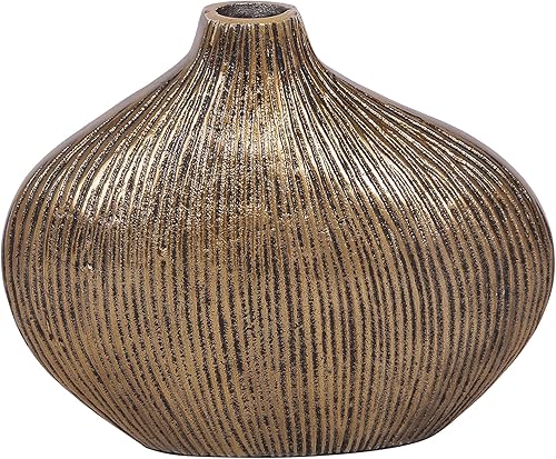 AHC Home & Living Jarrón de metal, centro de mesa de decoración del hogar, arreglo floral, jarrón ovalado para mesa, encimera, (oro antiguo)