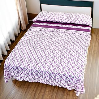 Etrexonline Juego de Sábanas Térmicas Pirineo 3 Piezas para Cama de 150 – Sábanas de Invierno Tejido Polar, Incluye Sábana Bajera Ajustable, Encimera y una Funda de Almohada - Color Cuadro Lila