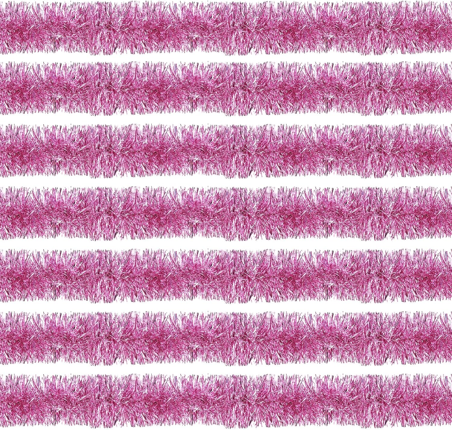 200 FT Pink Tinsel Garland Christmas Foil Tinsel Garland Decoration Metallic Tinsel Wall Hanging Streamers Banner for Christmas Tree Birthday Party Decor Holiday Party Supply (3.54" x 200', Pink)