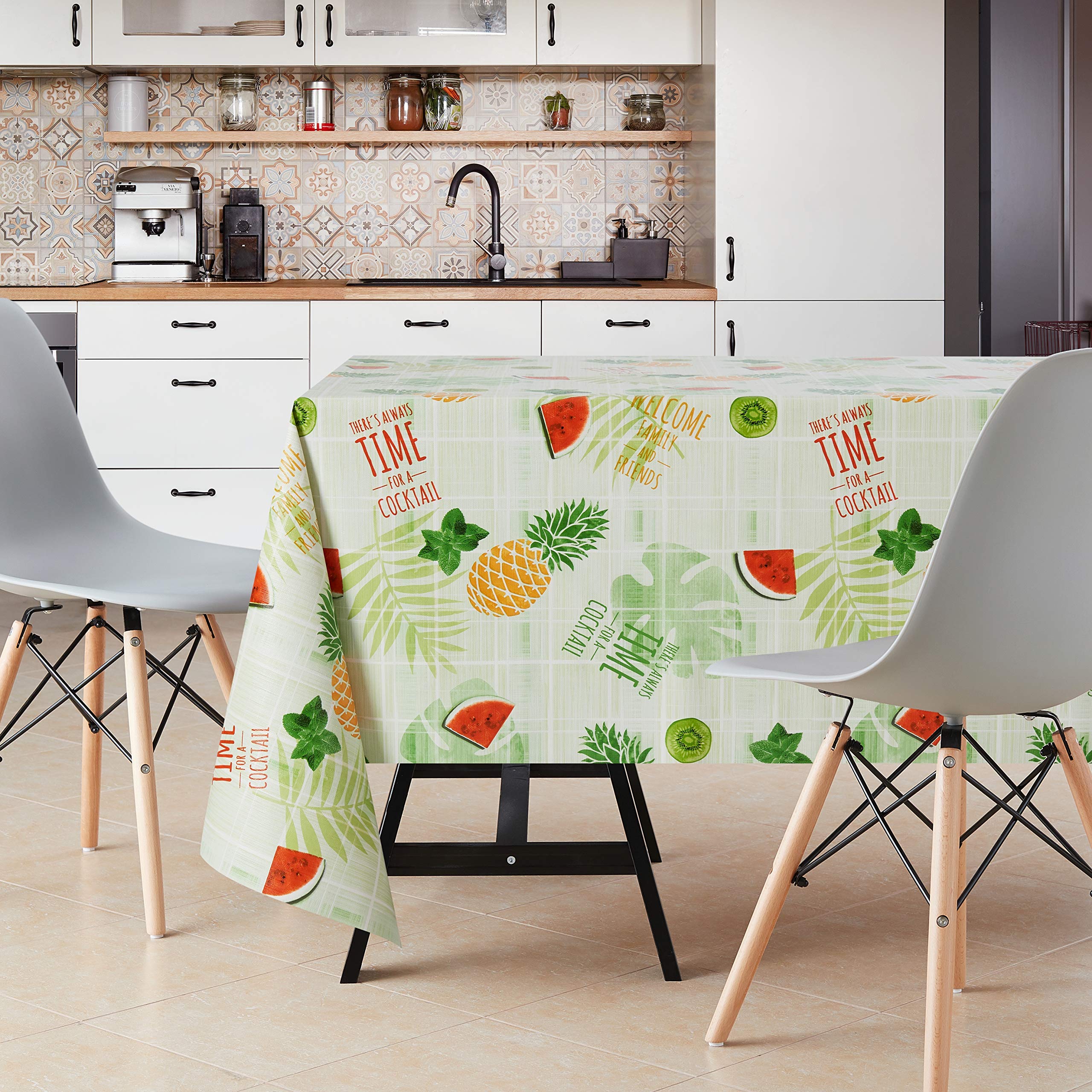 Tovaglia Plastificata Rettangolare 200x140 Cm - Motivo Foglie Di Palma Verde, Impermeabile E Facile Da Pulire