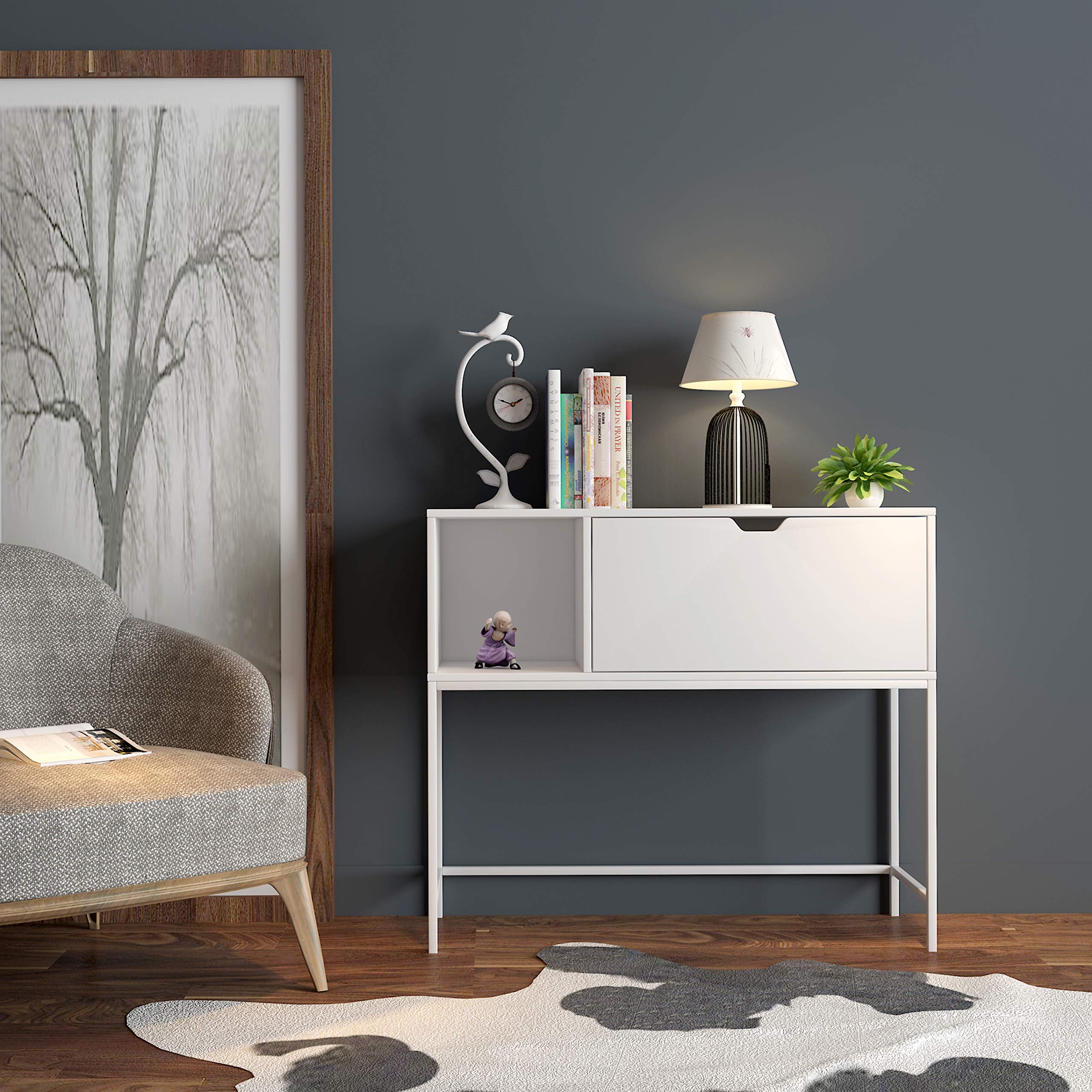 SoBuy Consolle Ingresso Mobiletto con 1 Grande Armadio salvaspazio L92*P30*A80 cm, Bianco FSB21-W