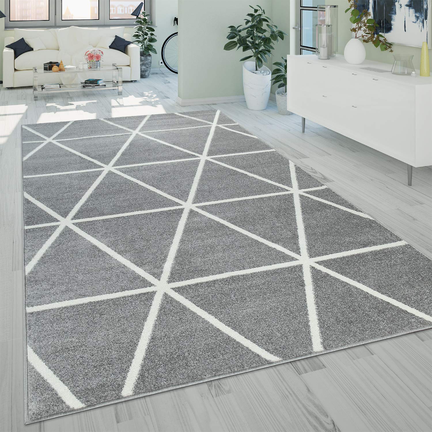 Tapis de salon à poils ras doux et résistant motif losanges