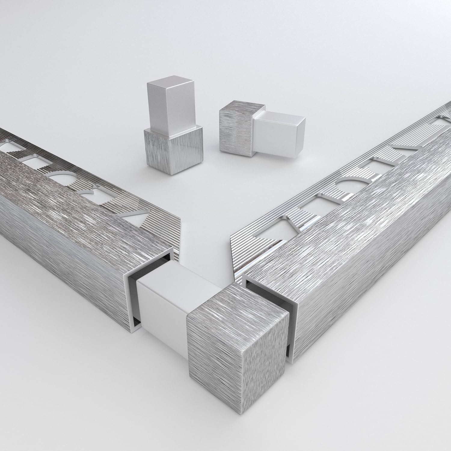 Vroma Tile Trim Corner Blocks Deep Brushed Chome 10mm, 12mm Pack of 2