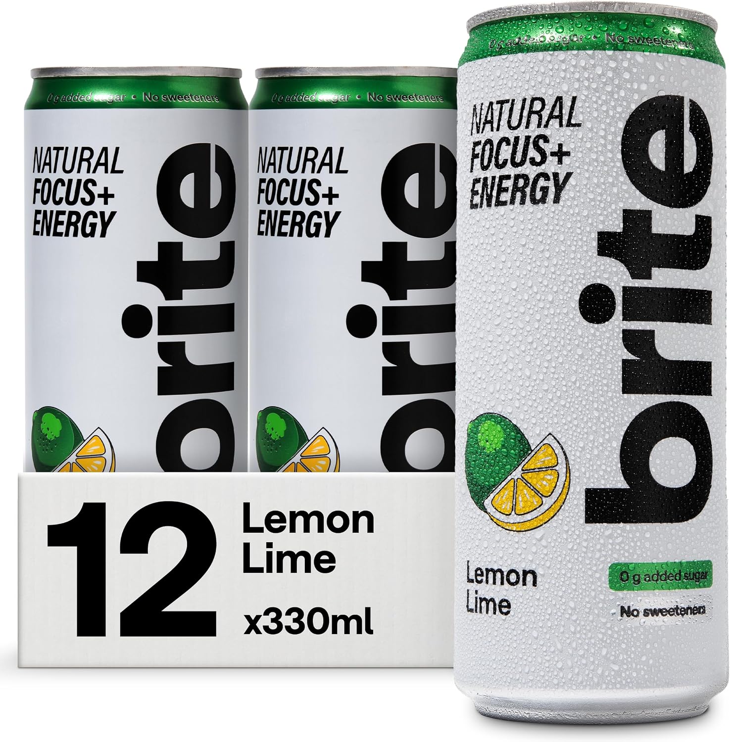 Brite Natural Focus – roślinna, niskokaloryczna i potwierdzona naukowo alternatywa dla kawy i napojów energetycznych. Wegańska i bezglutenowa.Cytryna–Limonka 12 × 330 ml