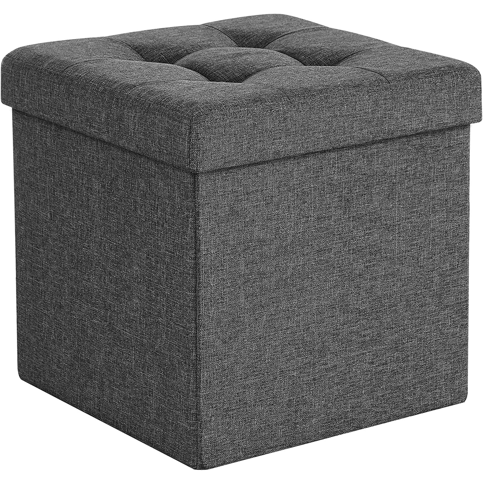 Dripex Folding Fine Linen Storage Ottoman Box Footstool, Foldable Seat Bench Footrest - Dark Gray, 40L Capacity, Chest with Removable Lid for Living Room, Bedroom 38 * 38 * 38 cm