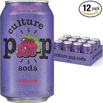Culture Pop Soda, Grape, Probiotic Low Sugar Soda, Sparkling Juice Alternative, Non-GMO, Kosher, Gluten-Free, No Stevia (12pk)
