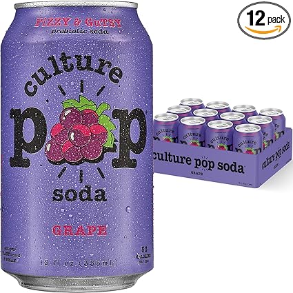 Culture Pop Soda, Grape, Probiotic Low Sugar Soda, Sparkling Juice Alternative, Non-GMO, Kosher, Gluten-Free, No Stevia (12pk)